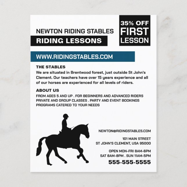Horse Silhouette, Riding Instructor, Akademy Flygblad (Framsidan)