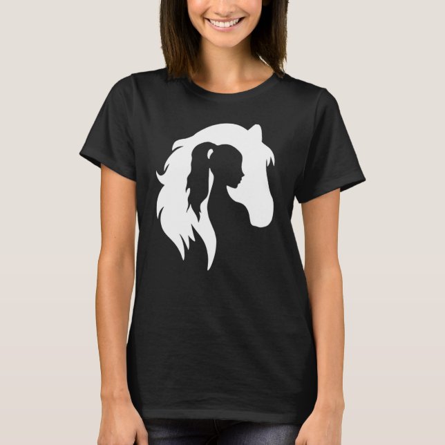 Horse Silhouette Young Woman Girl Equestrian Cowgi T Shirt (Framsida)