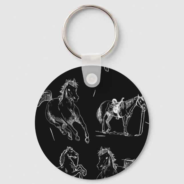 Horse silhouettes Black White Nyckelring (Framsida)