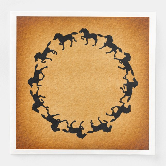 Horse Silhouettes Circle Vintage Art Pappersservett (Framsida)