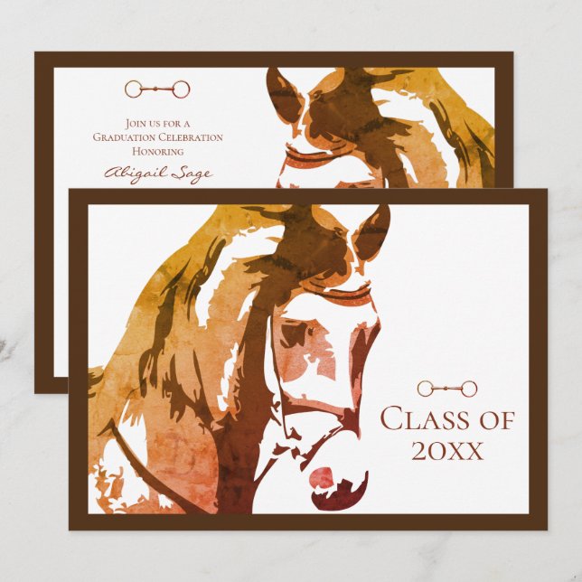 Horse Sketch and Snaffle Bit, Brown Studenten Inbjudningar (Fram/baksida)