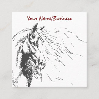 Horse Sketch med Flowing Mane Equestrian Fyrkantigt Visitkort