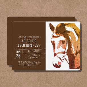 Horse Sketch Modern Brown och White Birthday Inbjudningar