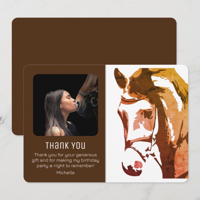 Horse Sketch Modern Brown och White Birthday PHOTO Tack Kort (Fram/baksida)