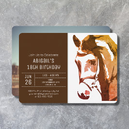 Horse Sketch Modern Brown White Photo Birthday Inbjudningar