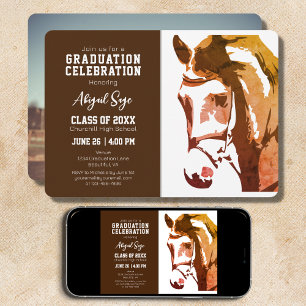Horse Sketch Modern Brown White Photo Studenten Inbjudningar