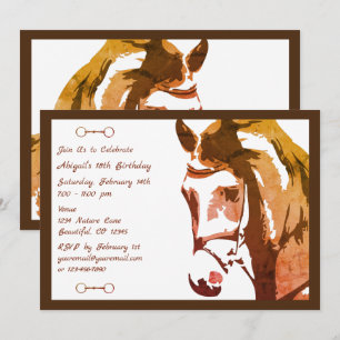 Horse Sketch och Snaffle Bit i Brown Birthday Inbjudningar