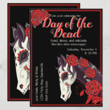 Horse Skull med Röd ros Dias de los Muertos