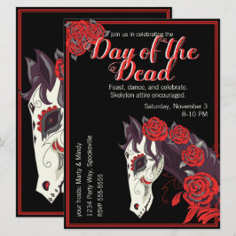 Horse Skull med Röd ros Dias de los Muertos Inbjudningar