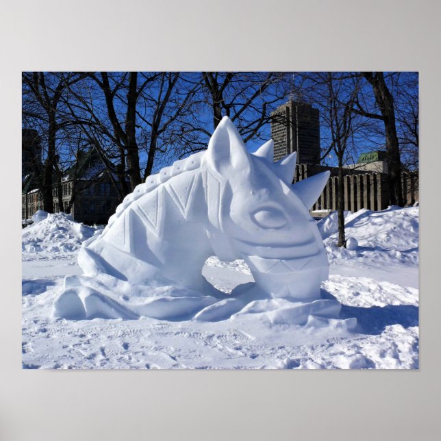 Horse Snö Sculpture, Quebec, Kanada Poster (Framsidan)