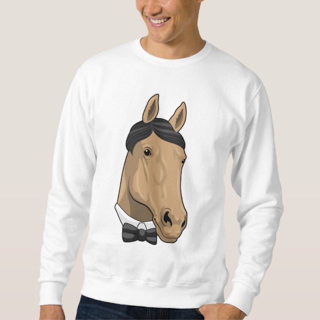 Horse som gentleman med Bow tie Lång Ärmad Tröja (Framsida)