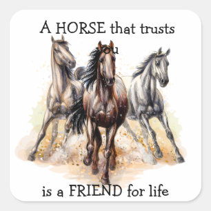 HORSE som litar på FRIEND för livsoffert Fyrkantigt Klistermärke