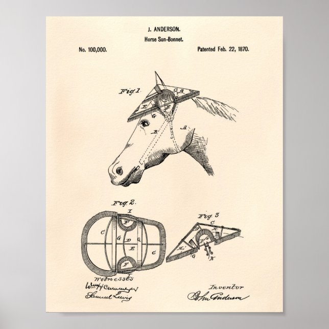 Horse Sunbonnet 1870 Patent Art Old Peper Poster (Framsidan)
