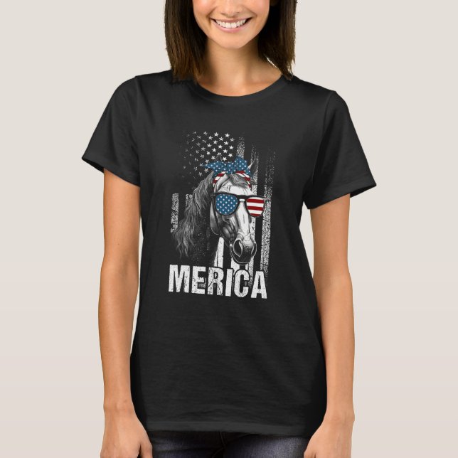 Horse Sunglasses  Animal  American Flag Patriotic T Shirt (Framsida)