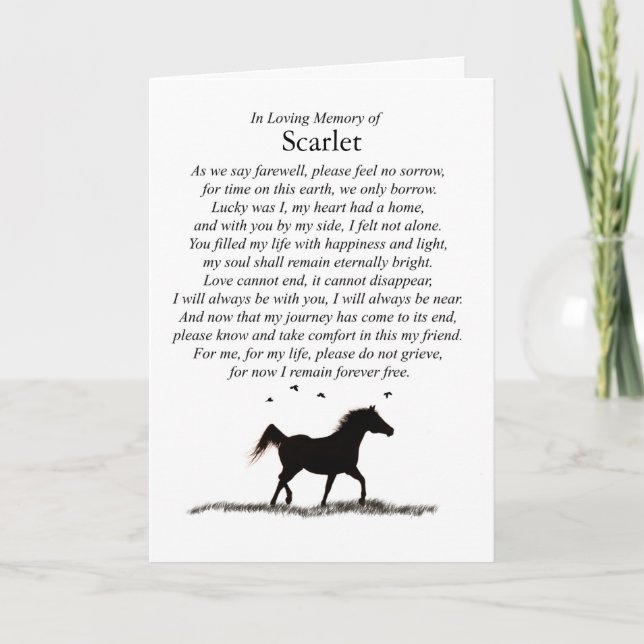 Horse Sympathy Custom Name Andlig Dikt Kort (Framsida)