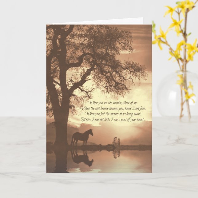 Horse Sympathy Sepia med Oak Träd Kort (Gul blomma)