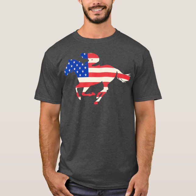 Horse Tävla American Flagga Equestrian Jockey T Shirt (Framsida)
