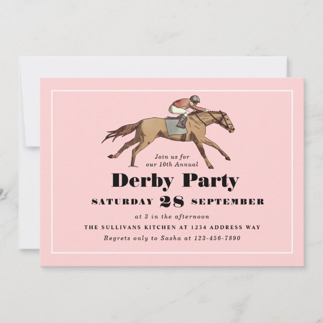 Horse Tävla Birthday Derby Party Rosa Inbjudningar (Framsida)