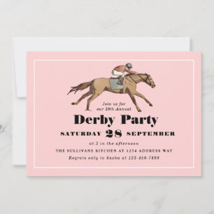 Horse Tävla Birthday Derby Party Rosa Inbjudningar