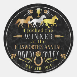 Horse Tävla Derby Day Party Art Deco Winner-priset Runt Klistermärke