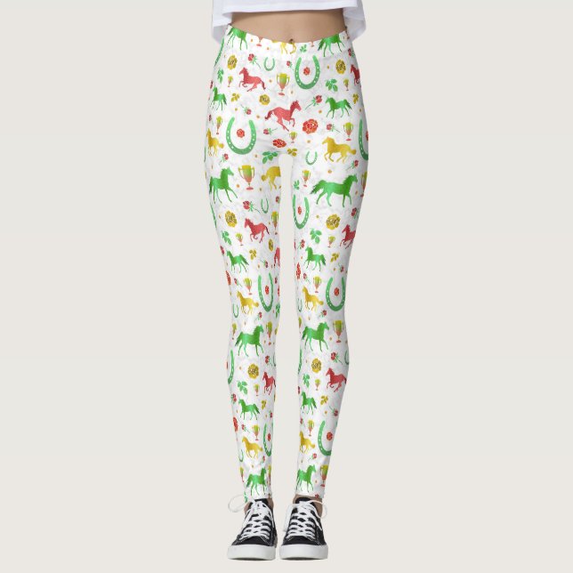 Horse Tävla Derby Day Party Colorful Mönster Leggings (Framsida)