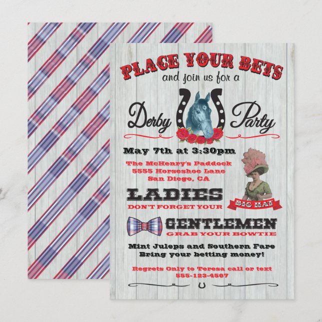 Horse Tävla Derby Party Poster inbjudan (Fram/baksida)
