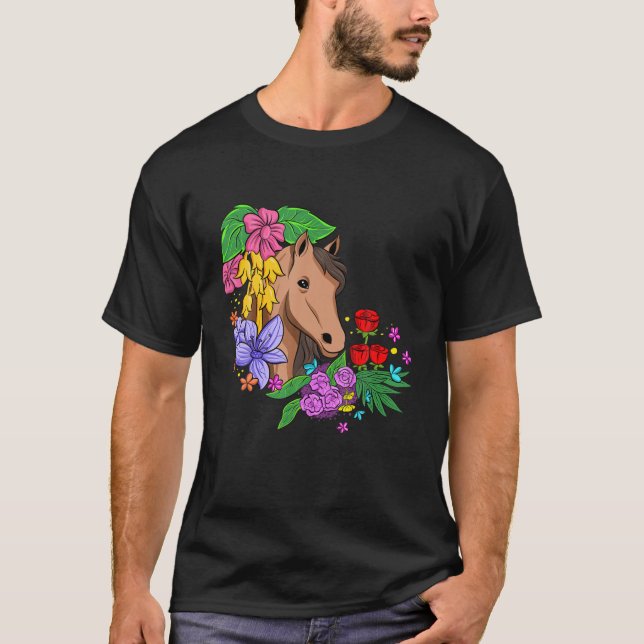 Horse Tävla Riding Älskare Flowers Barn Equestrian T Shirt (Framsida)