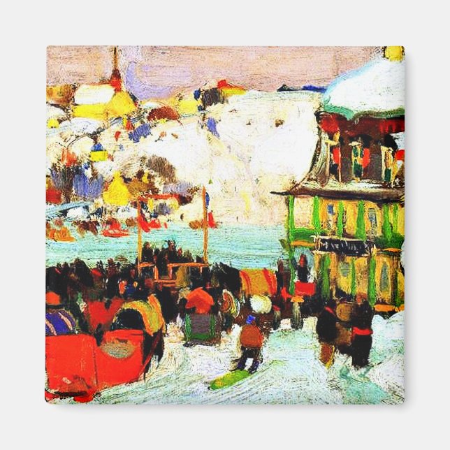 Horse Tävling i Winter av Clarence Gagnon Magnet (Framsidan)