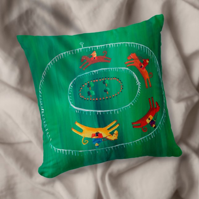 Horse Tävling, modern konsthantfärg Kudde (Skapare uppladdad)