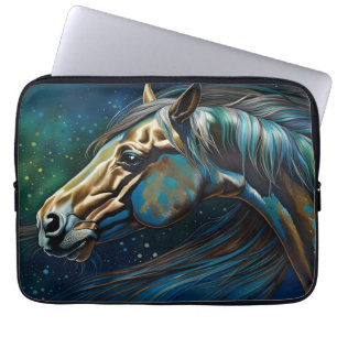 Horse Teal blue grönt brun Laptop Fodral