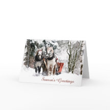 Horse Team Sleigh Ride through Snowy Skogen