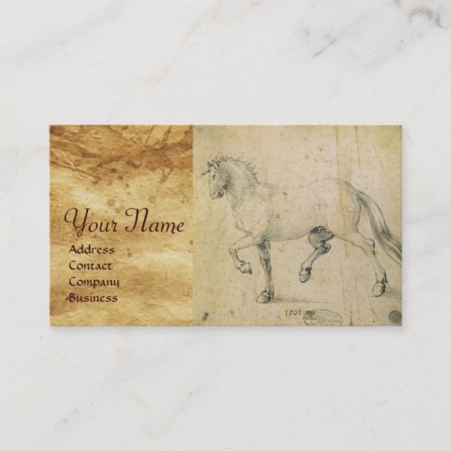 HORSE TECKNING OM ANTIQUE PARCHMENT Monogram Visitkort (Framsida)