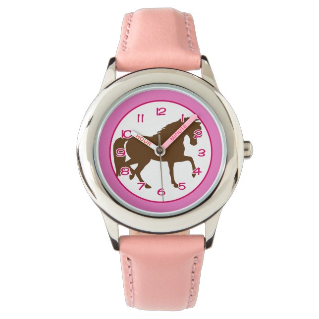 Horse Theme Wristwatch med information om Rosa Armbandsur (Framsida)