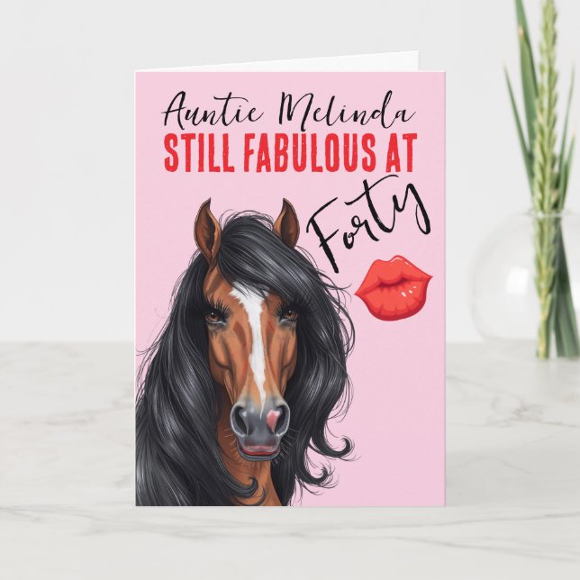Horse Themed Fabulous at 40 Birthday Card Kort (Framsida)