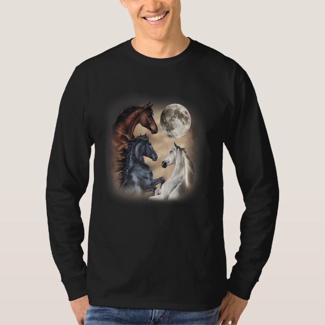 Horse Three Horse Måne 3 Wolfs T Shirt (Framsida)