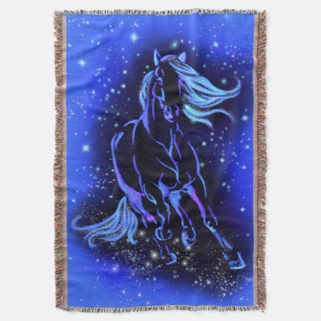 Horse Throw Blanket Runin Blue Starry Natt Filt (Framsidan Vertikal)
