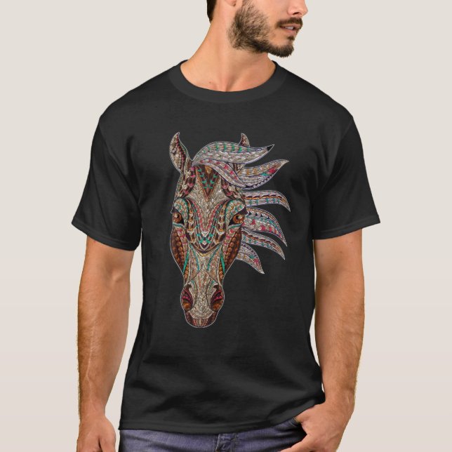 Horse Tribal Abstrakt Art Native American Geometri T Shirt (Framsida)