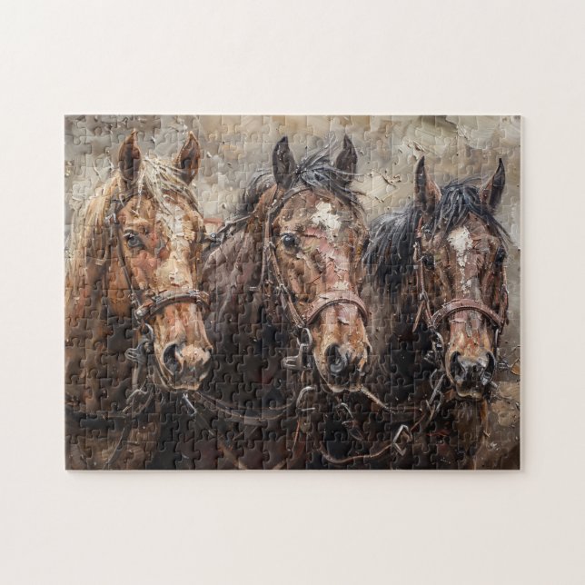 Horse Trio Oljemålning Pussel (Horisontell)