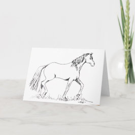 Horse Trotting Bläck Teckning Blank Kort