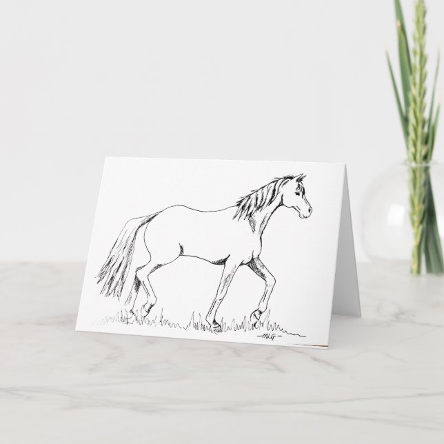 Horse Trotting Bläck Teckning Blank Kort (Framsida)