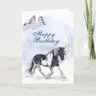 Horse Trotting in Snö Winter Birthday Kort