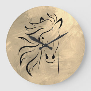 Horse Vild Mane Dun Palomino Abstrakt Stor Klocka