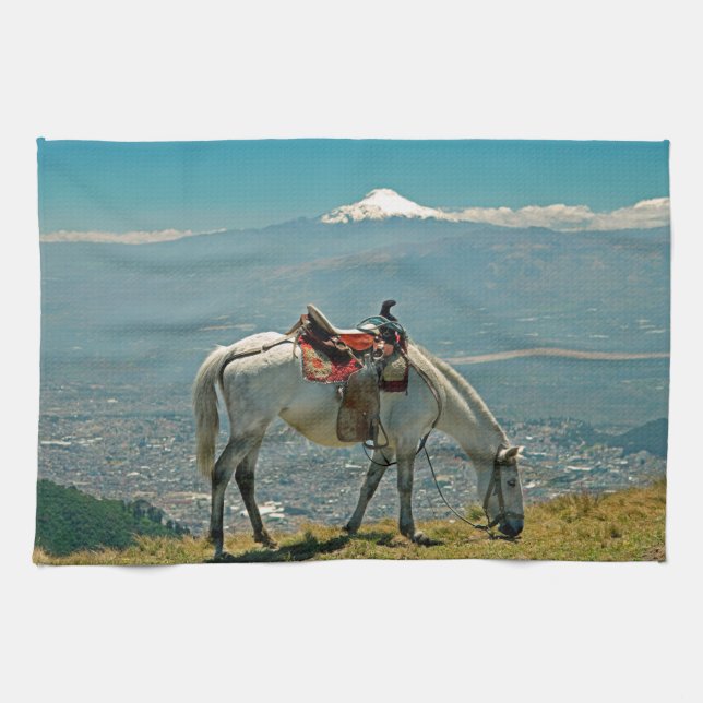 Horse & vulcano, Quito, Ecuador Kökshandduk (Horisontell)
