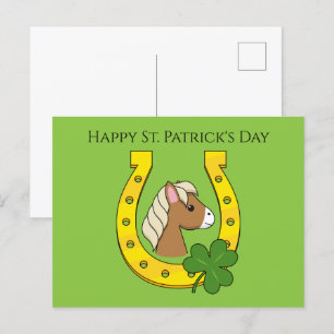 Horse w Golden Horse Shoe, Shamrock Anpassa Helg Vykort