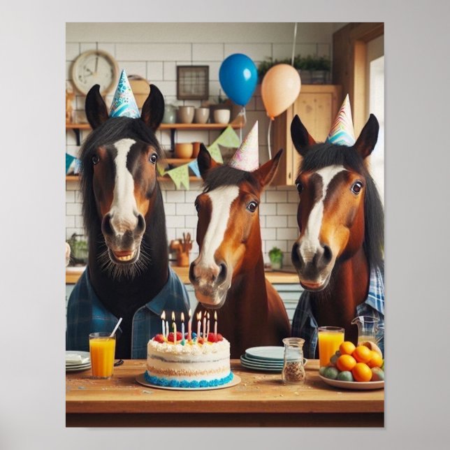 Horse Wall Art, Horse Födelsedagsfest, Funny Horse Poster (Framsidan)