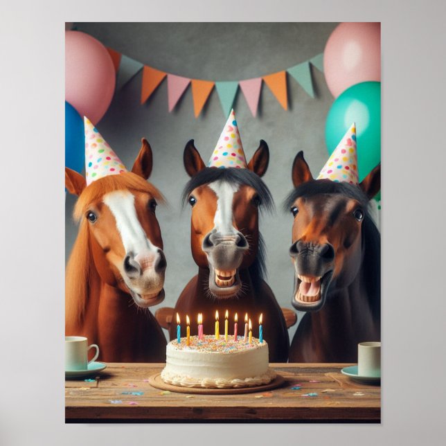 Horse Wall Art, Horse Födelsedagsfest, Funny Horse Poster (Framsidan)