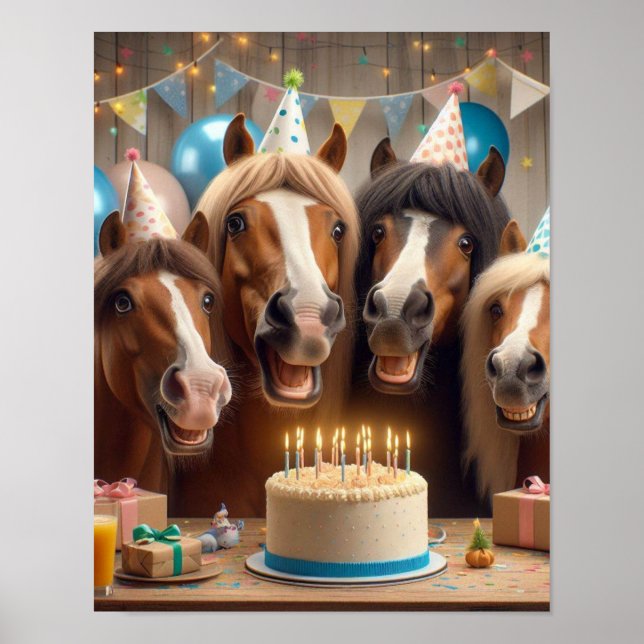 Horse Wall Art, Horse Födelsedagsfest, Funny Horse Poster (Framsidan)