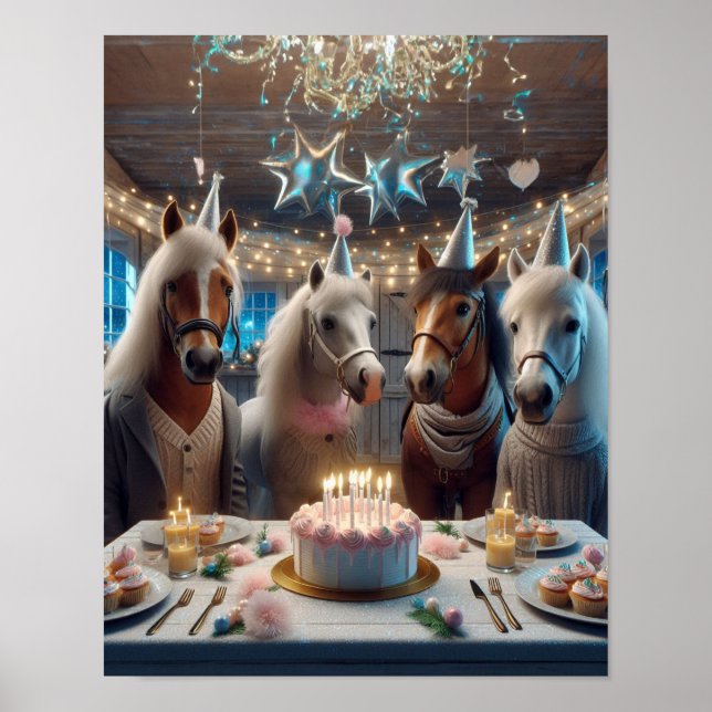 Horse Wall Art, Horse Födelsedagsfest, Funny Horse Poster (Framsidan)