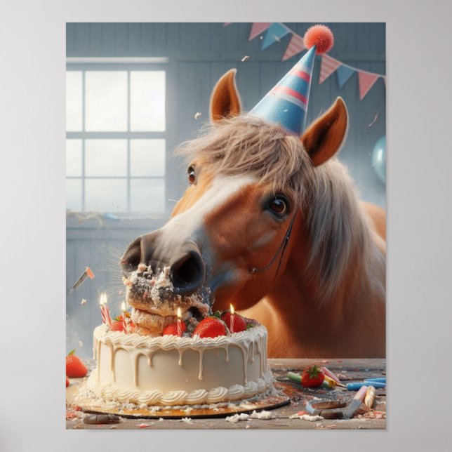 Horse Wall Art, Horse Födelsedagsfest, Funny Horse Poster (Framsidan)