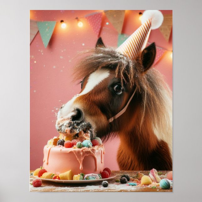 Horse Wall Art, Horse Födelsedagsfest, Funny Horse Poster (Framsidan)